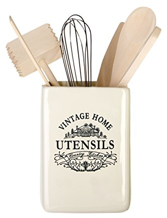 Premier Housewares Cutlery Organiser / Utensils Holder / Cutlery Holder / Kitchen Utensils Holder / Stoneware Cutlery Caddy - White