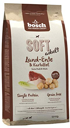 bosch HPC SOFT Land-Ente & Kartoffel | halbfeuchtes Hundefutter für ausgewachsene Hunde aller Rassen | Single Protein | grain-free | 1 x 1 kg