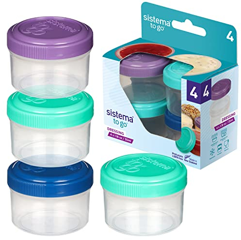 Sistema Dressing Pots To Go Food Container Sauce Pots With Lids 35 Ml Bpa-Free Blue, Green, Pink & Purple Lids Recyclable With Terracycle 4 Count