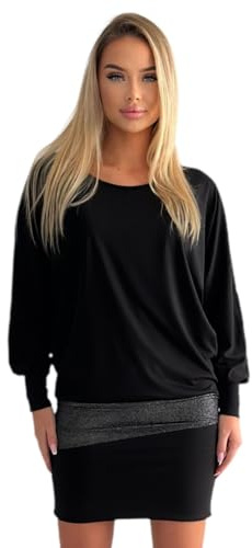 Mississhop - Miniabito con fascia glitterata, adatto per feste, taglie S M L XL XXL Nero/Nero L