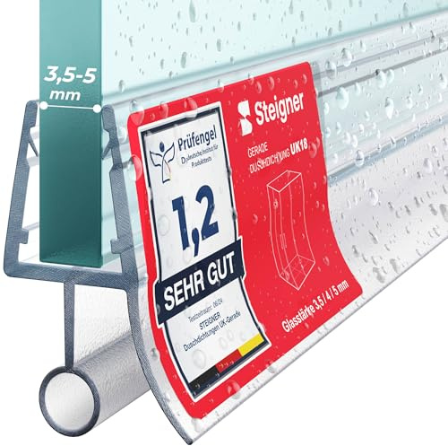 STEIGNER Duschdichtung UK18 Gerade 50 cm 1 Stk, Glas 3,5-5 mm, Transparent | Dichtung für Eckeinstieg Dusche oder Fünfeckdusche mit Duschtür - Schutz gegen Auslaufen, Einfache Montage, Perfekte Passform