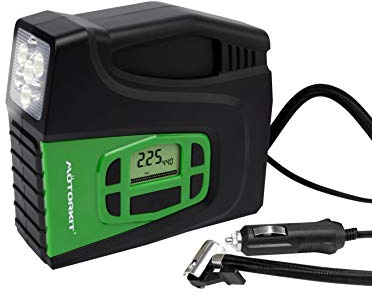 MOTORKIT MOTOR16522 - Compresor Digital con indicador, 12 V, con luz led de 120 W, inflado rápido, presión máxima 100 PSI