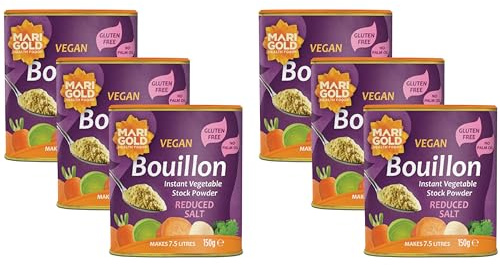 Marigold Reduced Salt Vegetable Bouillon Powder, 150g (Pack of 6) – Instant Vegan Stock Powder, 37% Less Salt, Natural Ingredients, Gluten-Free – Perfect for Soups, Stews & Sauces