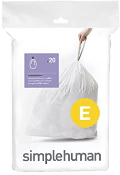 simplehuman Code E Bolsas de Basura con cordón de Ajuste Personalizado, Blanco, 20 Count (Pack of 1)