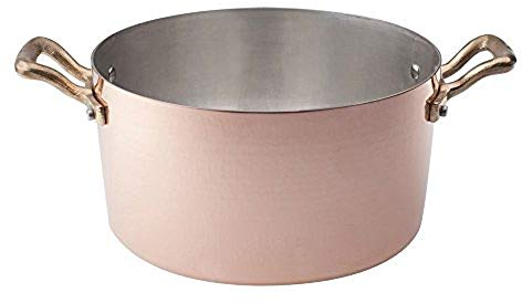 Pentole Agnelli ALCM104M18, Casseruola Alta in Rame con 2 Maniglie in Ottone, Rame Martellato Stagnato a mano 2 mm, Diametro 18 cm