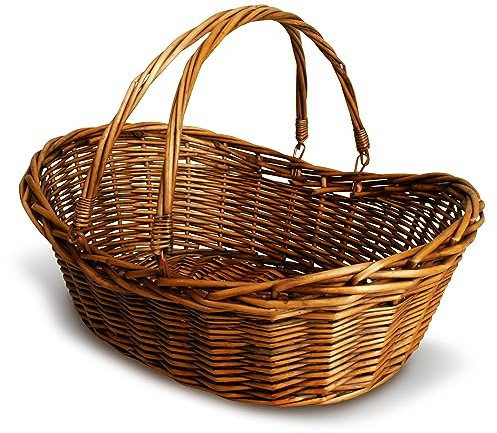 Wald Imports - Medium Wicker Basket with Handle - Dark Brown Hand Woven Harvest Basket - Wicker Flower Basket for Storage, Picnics, Easter, Organizing, and More (17 x 6.5 inches)
