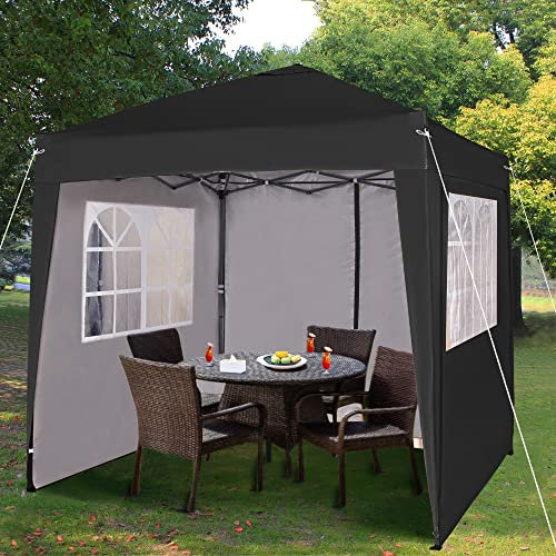 Pop-up Gazebo 2m x 2m With Sides Silver Protective Layer Waterproof Marquee Canopy (WS) (Black)
