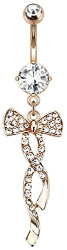 Paula & Fritz® Bauch-nabelpiercing Chirurgenstahl Schleife Rosegold Zirkonia Kristall 1,6-mm Stabd-Dicke 10-mm Stab-länge Banane Bauch-Piercing Bananabell Nabel-Piercing