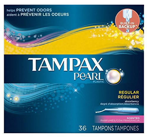 Tampax Pearl Tampons with Plastic Applicator, Regular Absorbency, Fresh Scent, 36 Count