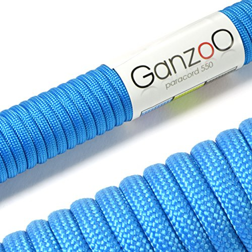 Ganzoo Paracorde 550 Type 3 Corde 4 mm, 15 m, Bleu Ciel, Gaine Polyester/Nylon avec 7 brins intérieurs, pour Bricolage Bracelet, Porte clés, Collier Laisse Chien, randonnée et Camping