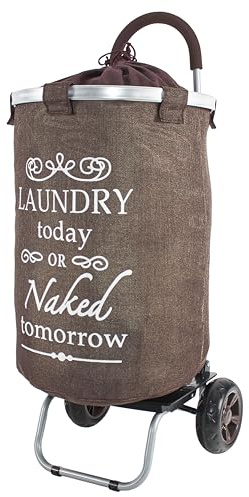 dbest products Laundry Trolley Dolly, Brown Laundry Bag Hamper Basket cart with wheels sorter
