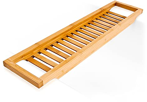 Relaxdays estante de baño de bambú, con aspecto de celosía, puente de baño para jabón o esponjas, con soportes, natural, alto x ancho x profundidad aproximadamente 4 x 64 x 15 cm