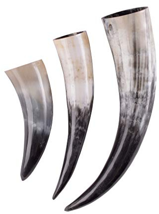 Battle-Merchant Hochwertiges Wikinger Trinkhorn, ca. 0,5 Liter | Lebensmittelechtes Naturhorn, Poliertes Rinderhorn, Mittelalter Met-Horn, Reenactment, LARP & Fantasy Cosplay