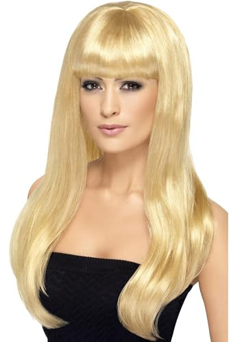 Smiffys Babelicious Perücke, Blond, Lang, Glatt mit Pony Halloween