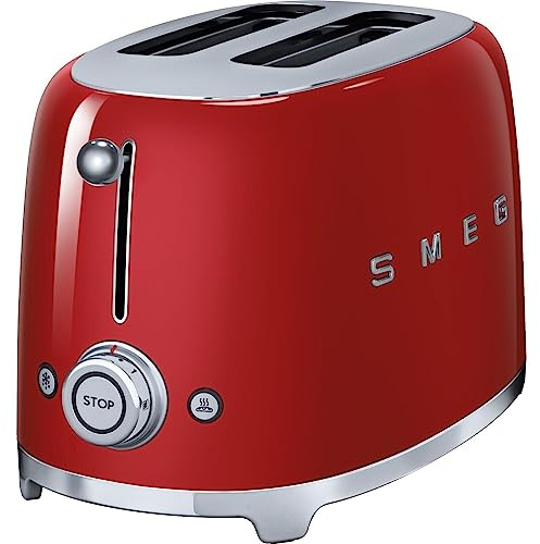 Smeg TSF01RDUK Grille-pain (2 tranches, rouge, acier, boutons, rotatif, 950 W, 220-240 V)