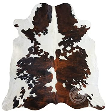 Sunshine Cowhides Premium Cowhide Rug - Ideal for Living Room, Bedroom, Office, or Decor - Modern Accent for Home, Kitchen, Bath, or Wall - Soft, Thick Tricolor Black & White, Extra Large (6x7-8 Ft.)