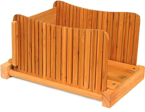 DB-Tech Compact Foldable Bread Slicer - Slices 3 Sizes of Thickness - Makes Perfect Slices Every time - Made Form 100% Bamboo Wood