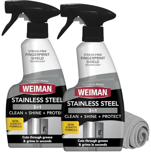 Weiman Stainless Steel Cleaner & Polish, 2 Pack, Anti Fingerprint Spray Stainless Steel Cloth, Water Spots & Grease, No Streaks or Residue, Safe for Metal Polish, Chrome, Appliances, Sinks & Grills
