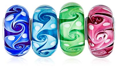 Bling Jewelry Murano Glas Multi Color Mix Bundle Set Von 4 Spacer Bead Fit European Ocean Wave Swirl Charme Bead Für Frauen Teen .925 Sterling Silber Fits European Bracelet