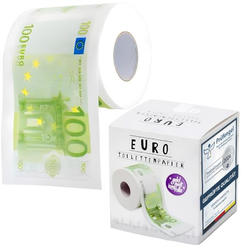 GOODS+GADGETS® Lustiges Euro Toilettenpapier 200 Blatt als Scherzartikel | Originelles Geldgeschenk für viele Lacher, bedruckt mit 100 Euro Scheinen, 2-lagiges Motiv Klopapier, in einer Geschenkbox