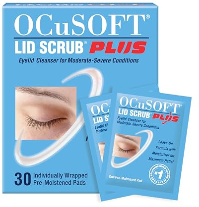 OCuSOFT Lid Scrub PLUS - Pre-Moistened Leave-On Eyelid Wipes for Moderate to Severe Conditions - Moisturizing Eyelid Cleanser for Maximum Relief - 30 Count