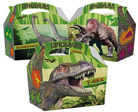 Playwrite 30 Animal Themed Food Boxes Picnic Carry Meal Box Kids Birthday Party Bag Plate (Dinosaur)
