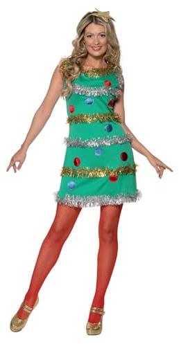 Smiffys, Damen Weihnachtsbaum Kostüm, Kleid und Haarband, Größe: L, 36992