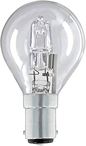 6 x Eco Halogen Golf Ball Light Bulbs 28W (=35W-40W) SBC B15 B15d Classic Mini Globes Clear Round Energy Saver, Small Bayonet Cap, Dimmable Lamps, 350 Lumen, Mains 240V