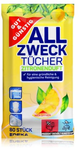 Feuchte Reinigungstücher in Spenderverpackung 80 Stück - Mit frischem Zitronenduft