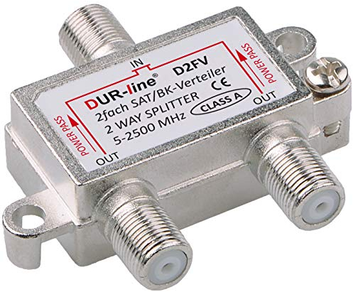 DUR-line SAT & BK-Verteiler - 2-Fach Splitter - voll geschirmt - Unicable & HD tauglich - für Sat-Anlagen DVB-S2 - BK, UKW, DC-Durchlass, TV Antennen