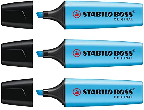 STABILO Lot de 3 surligneurs BOSS ORIGINAL - bleu