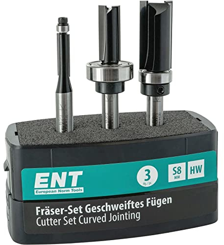 ENT 09040 3-piece Copy Milling Cutter Set for Curved Joining - Carbide Tipped - Shaft Ø 8 mm
