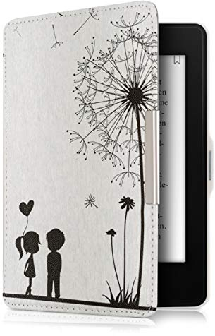 kwmobile Schutzhülle für Amazon Kindle Paperwhite Hülle - eReader Flip Case mit Auto Sleep Funktion - Pusteblume Love mit Schwarz Weiß