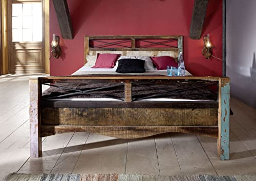 MASSIVMOEBEL24.DE | Nature of Spirit Bett 140x200 Indisches Altholz - Verschiedene Gr��en, Farbe:Mehrfarbig lackiert