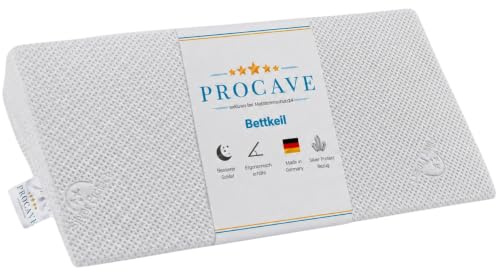 PROCAVE Sängkil med överdrag av silverskydd dubbel handduk | Bredd: 140 cm x D: 45 cm x H: 15/1 cm | Tillverkad i Tyskland | kilformad skumkudde för sängar och vattensängar