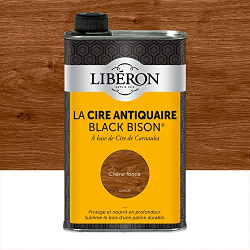 Libéron Cire Antiquaire Black Bison Liquide, Chêne Foncé, 0,5L | A base de cire de Carnauba, Protège et nourrit en profondeur, Sublime le bois d'une patine durable