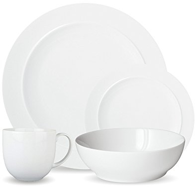 Denby White Porcelain Dinner Set For 4 - 16 Piece Tableware Set - Dishwasher Microwave Safe Crockery Set - 4 x Dinner Plate, 4 x Small Plate, 4 x Cereal Bowl, 4 x Coffee Mug