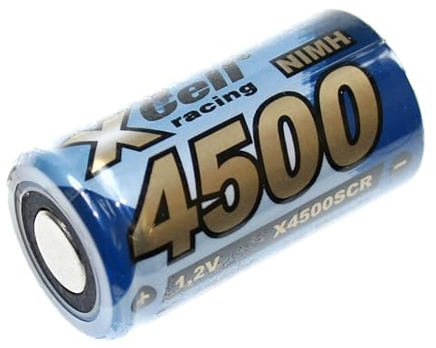 XCell Batteria X4500SCR Sub-C ad alta corrente Flattop (tensione 1,2 V, altezza 43 mm, peso 77 g, ø 23 mm, 4300 mAh, batteria NI-MH, ricaricabile) 123411