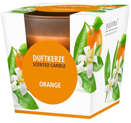 Pajoma® Bougie parfumée Orange dans Un Verre satiné | Poids de Cire 120 g | Durée de Combustion : 25 Heures | dans Un Emballage Cadeau élégant | Qualité supérieure