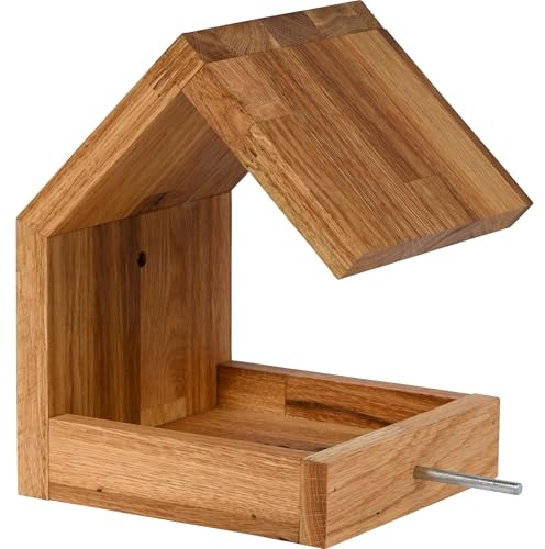 LUXUS-VOGELHAUS Vogelfutterhaus Bauhaus III für die Wandmontage - Futterhaus aus Massivholz - Wildvogelfutterplatz Eiche -16 x 19 x 22 cm - Natur