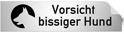 Türschilder24 Folienschild Türschild • Vorsicht bissiger Hund • PVC Hinweisschild • 160 x 40 mm Silber • selbstklebend • Kratzfester Druck • UV Beständig