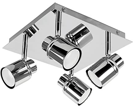 MiniSun | Modern Polished Chrome Square Plate Adjustable IP44 Bathroom 4 Way Ceiling Spotlight Complete with 4 x 5W Cool White GU10 LED Bulbs | Bathroom, Home Décor Essential | Mains Wired