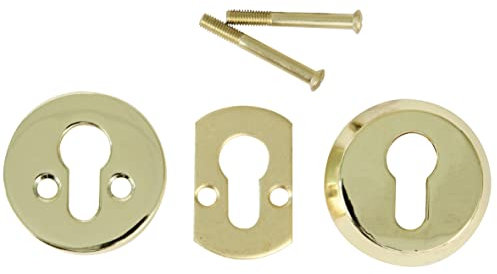 Amig - Escudo de Seguridad Antimordaza para Cerraduras de Cilindros Europerfil Mod. 29 - Ø 60 mm - Con Tornillos, Soporte y Bocallave Interior - Zamak Latonado Barnizado
