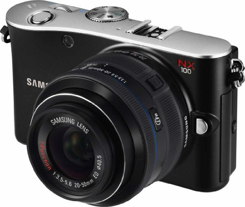 Samsung NX100 System Camera (14.6 Megapixel, 7.6 cm (3 Inch) Display, HD Video, Image Stabilization) with 20-50 mm i-Function Lens Black