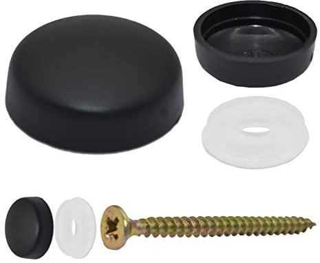 Snap-On Two Piece Dome Screw Cover Caps - Pack of 50 Large Matt Caps & Bases : Black