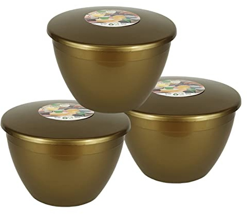 Just Pudding Basins Gold Coloured 1.5 Pint 850ml Basin and Lid (3 Pack) Plastic Christmas Pudding Steaming Bowls with Clip-on Lids