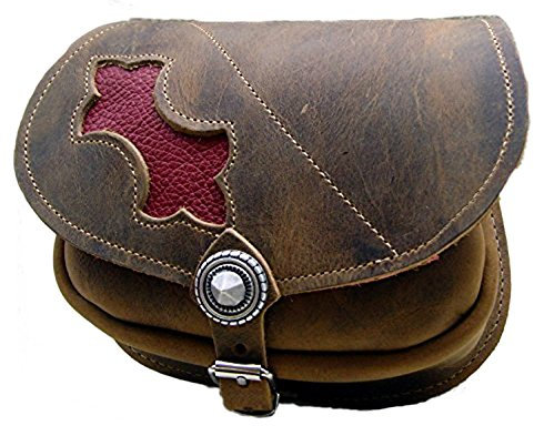Leder Gürteltasche Farbe Hellbraun Applikation Rot
