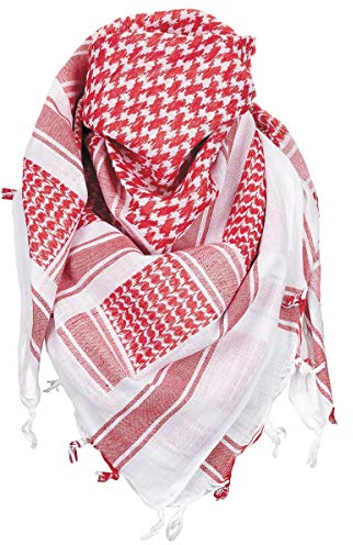 MFH Bufanda PLO con flecos Shemagh, rojo/blanco, 115x110cm