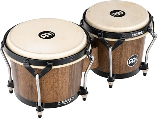 Meinl Percussion Bongos Headliner Wood - 2 Handtrommeln mit 6,75 und 8 Zoll - inkl. Stimmschlüssel - Siam Eiche, Braun (HTB100WB-M)