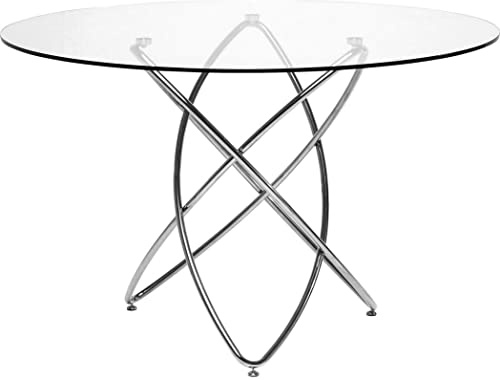 Kare Design Tisch Molekular, Silber, 4-6 Personen, Rund, Wohnzimmer,Luftige Optik, Esszimmertisch, Sicherheitsglas Tischplatte, Edelstahlgestell, 76x120x120 cm (HxBxT)